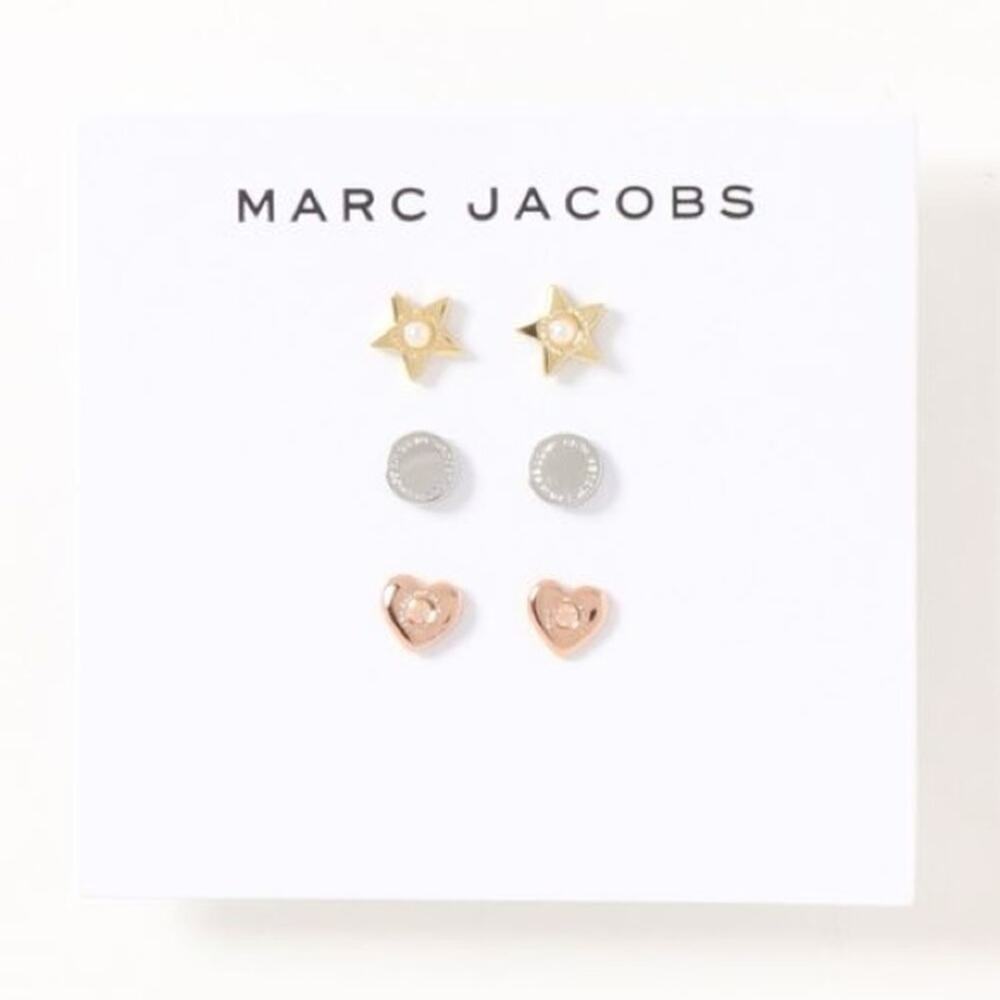 Marc Jacobs Star, Circle, & Heart Post Earrings Set - Gold, Silver, Rose Gold